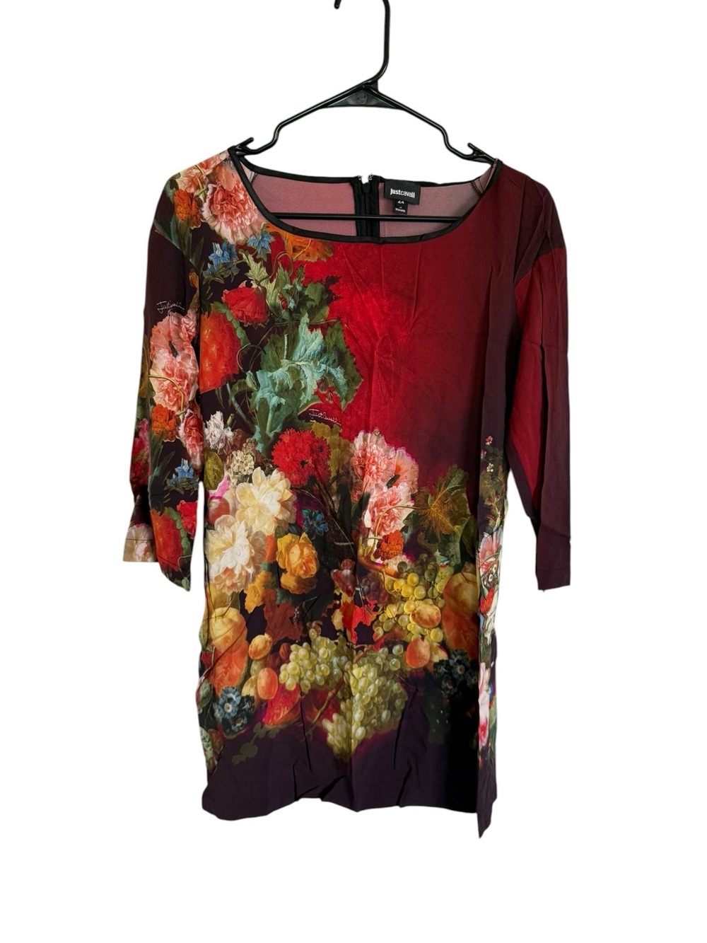 Roberto Cavalli Just Cavalli Burgundy Vintage Floral Tunic Mini Dress